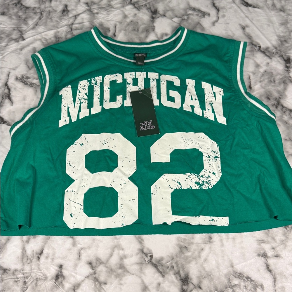 wild fable Teal Cropped Tank Top with White Michigan 82 Print